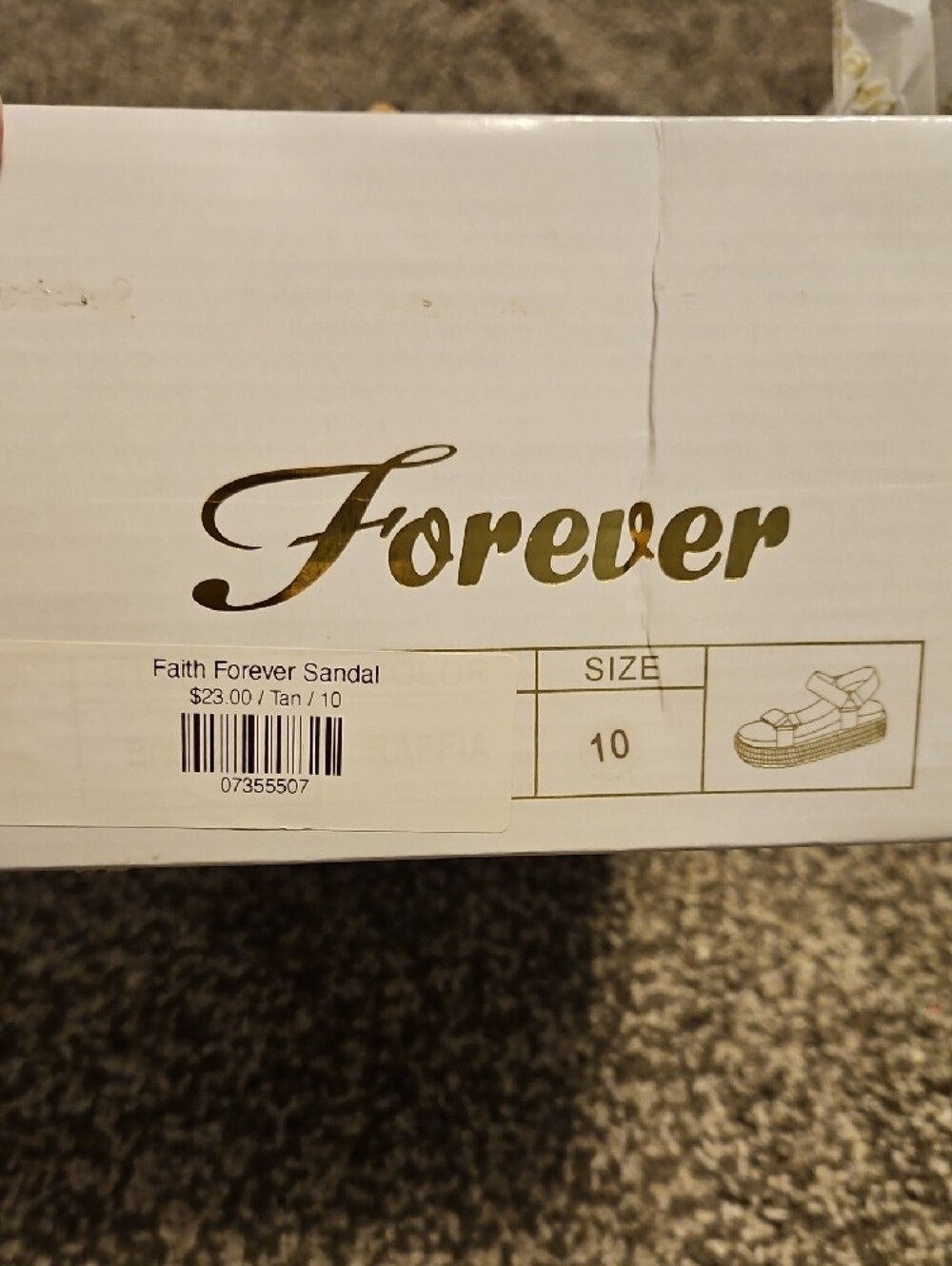 Forever 21 Tan and Gold Platform Sandal Box Label - Picture 2 of 3